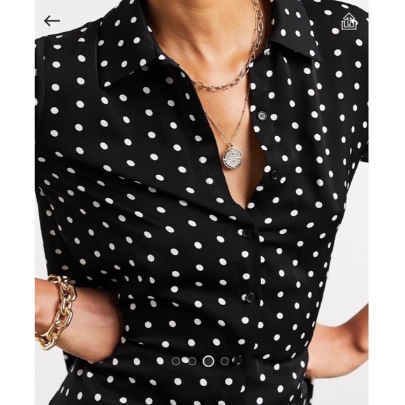 ASOS Glamorous relaxed black/cream polka dot shirt - Picture 3 of 8